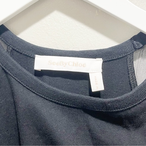 SEE BY CHLOE REVOLVE Women’s Black Crewneck Long Tulle Sleeve Top Blouse Size XS - Picture 6 of 8